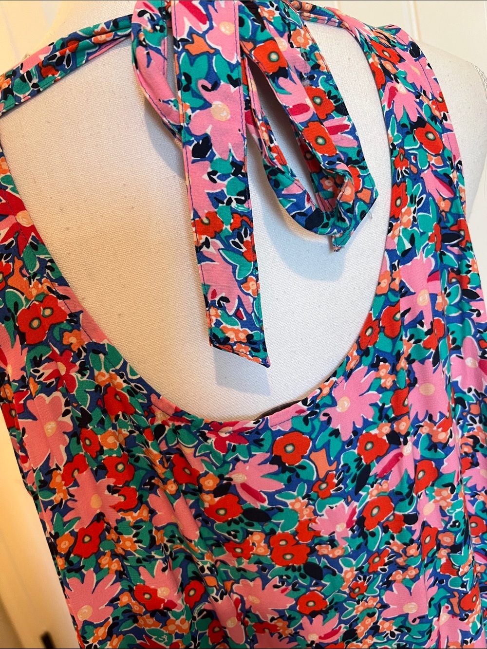 🌸 LOFT Petite Floral Tie Back Dress Pink Blue Sleeveless‎ Drop Waist Size LP - Picture 5 of 16